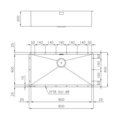 LAVELLO SOTTOTOP INOX 850X450 1V QUADRA FOSTER