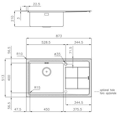 LAVELLO INC. SF/FT INOX 873X513 1V+GOCC.DX KE FOSTER