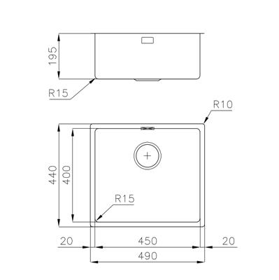 LAVELLO SOTTOTOP INOX 490X440 RETT. KE R15 FOSTER